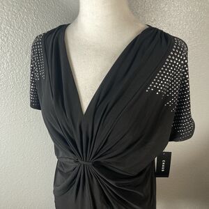 Chaus Y2K Black V-Neck Blouse Studded Polka Dots L Gothic Metal Punk Rock Baddie
